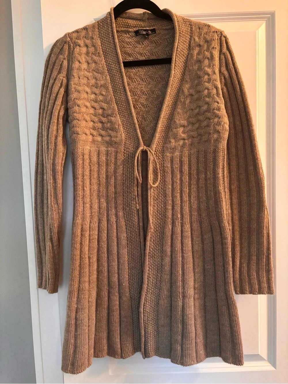Women’s Cable Knit Tie-Front Cardigan Sweater - Light Brown
